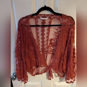 Rust Lace Tie-Front Cardigan